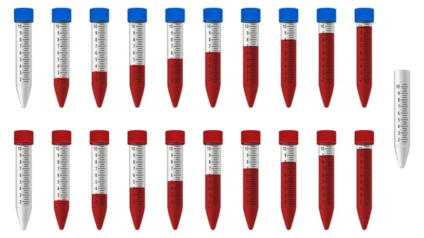 Σύνολο Δοχείων Δείγματος Αίματος Κόκκινο Και Μπλε Καπάκι Που Απομονώνονται — Διανυσματικό Αρχείο