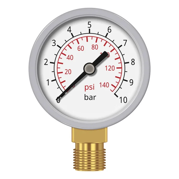 真鍮継手白の背景に隔離された現実的な圧力計 圧力測定ツール ベクターイラスト — ストックベクタ