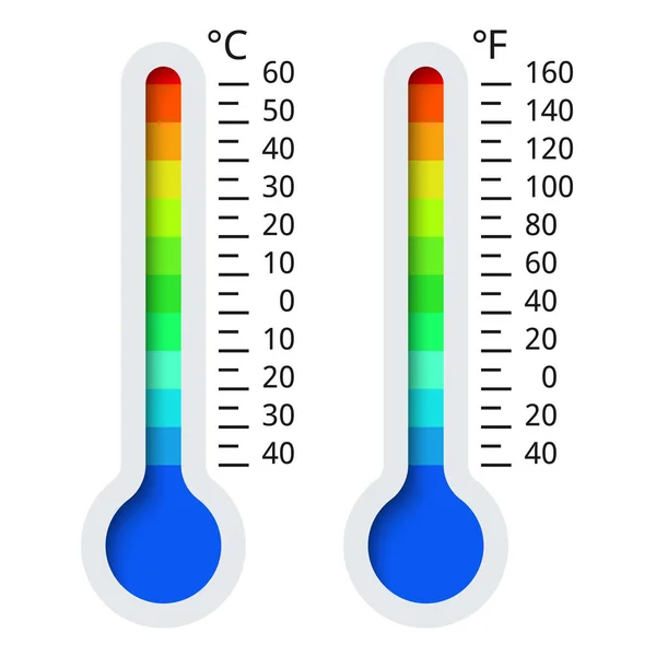 Termômetros Celsius Fahrenheit Com Escala Cores Diferentes Azul Vermelho Termómetro —  Vetores de Stock