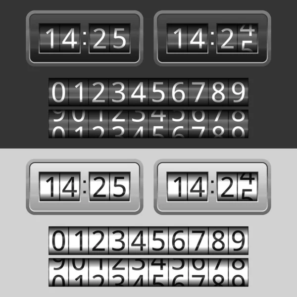 Uhr Dunkler Farbe Und Weiß Zahlensatz Von Bis Und Der — Stockvektor