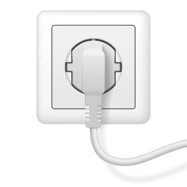 Realistic Detailed White Plug Inserted White Electrical Outlet Vector Illustration — Stock Vector