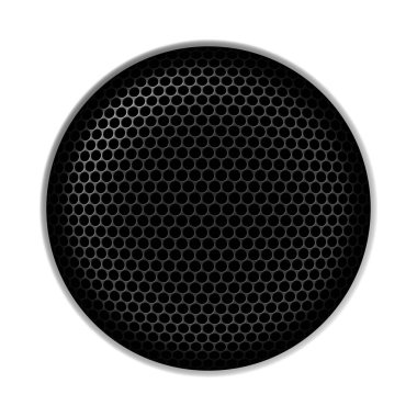 Beyaz arka planda koruyucu hoparlör ızgarası. Karanlık arka planda gölgeler ve röflelerle şebeke. Vektör illüstrasyonu.