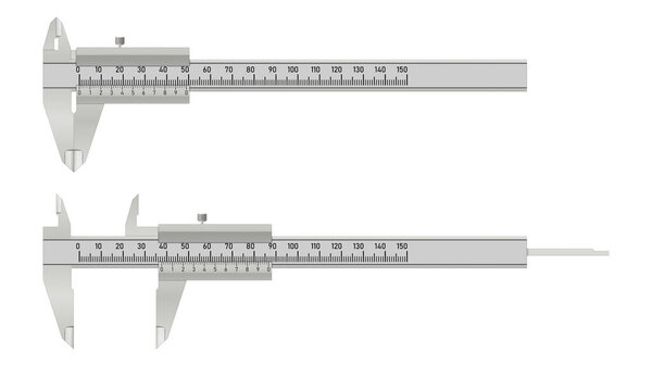 Vernier caliper on white background. Universal measuring device. Vector illustration.