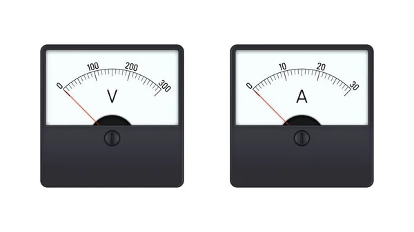 Analoges Voltmeter Und Amperemeter Auf Weißem Hintergrund Vektorillustration — Stockvektor
