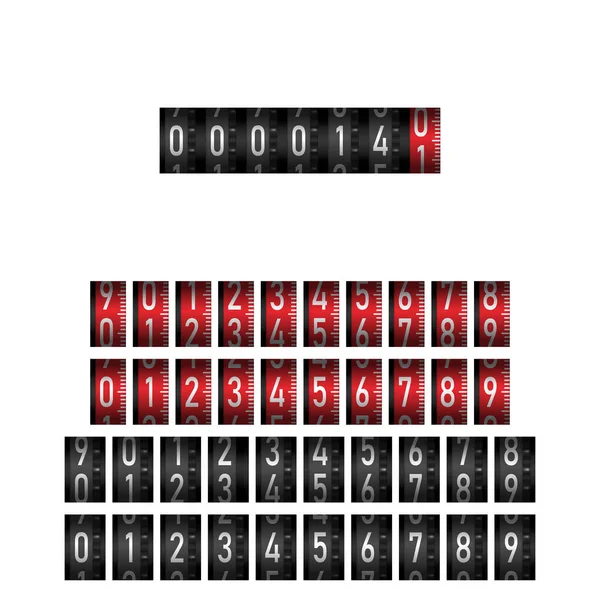 機械式カウンター 番号のセット 黒と赤の背景に白い数字 ベクターイラスト ロイヤリティフリーのストックイラスト