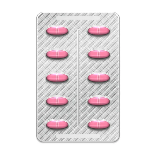 Tabletter Blisterförpackning Ett Paket Rosa Piller Vektorillustration Royaltyfria illustrationer