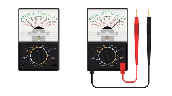 プローブをセットした現実的なポインタマルチメータです 抵抗を測定するための機器 ベクターイラスト ロイヤリティフリーストックベクター