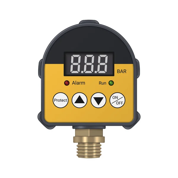 Реалистичный Цифровой Переключатель Давления Латунной Установкой Изолирован Белом Фоне Прибор — стоковый вектор
