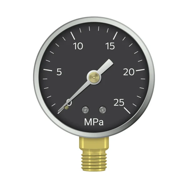 Realistische Manometer Met Messing Fitting Geïsoleerd Witte Achtergrond Drukmeetinstrument Vectorillustratie — Stockvector