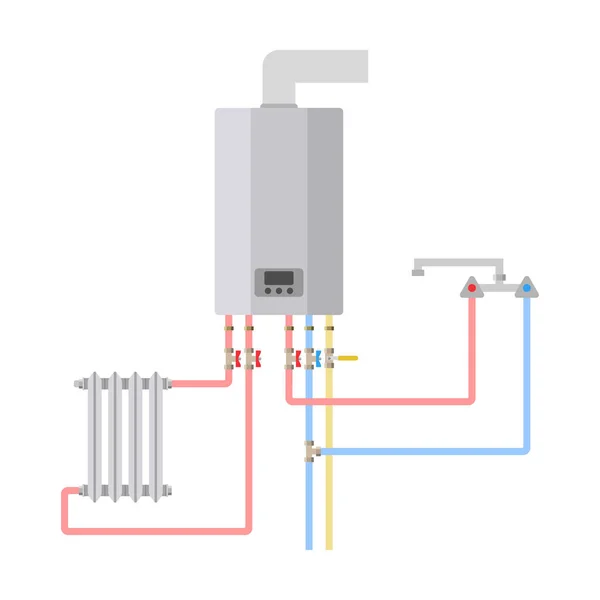 Diagram Över Anslutning Gaspanna Till Värme Och Vattenförsörjningssystemet Vektorillustration Stockillustration