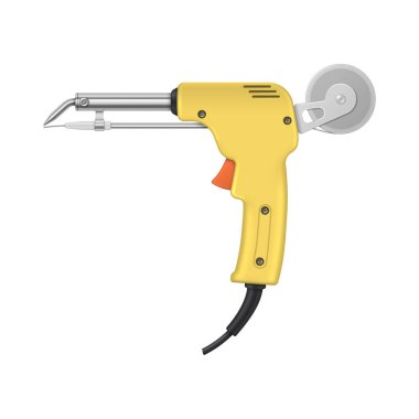 Teneke malzemeli lehim. Beyaz arka planda elektronik lehimleme aracı izole edildi. Vektör illüstrasyonu.