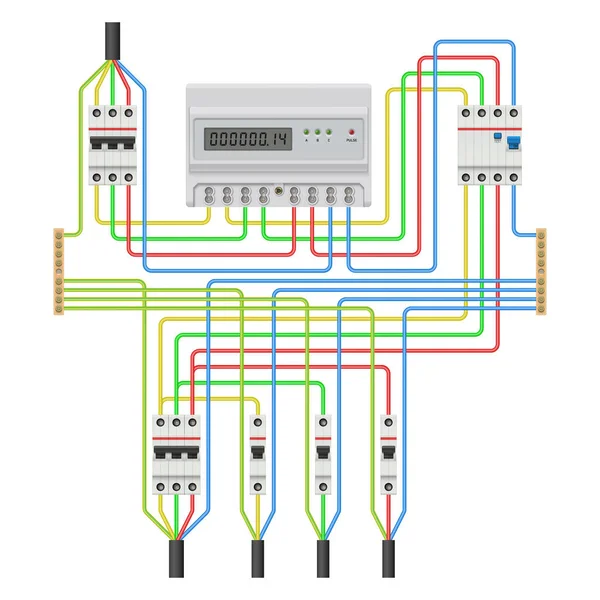 Diagrama Trifásico Conexión Del Medidor Energía Red Ilustración Vectorial — Archivo Imágenes Vectoriales