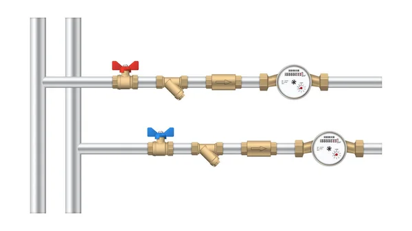 Ansluta Varm Och Kallvattenmätare Anslutningsdiagram Vektorillustration Stockillustration