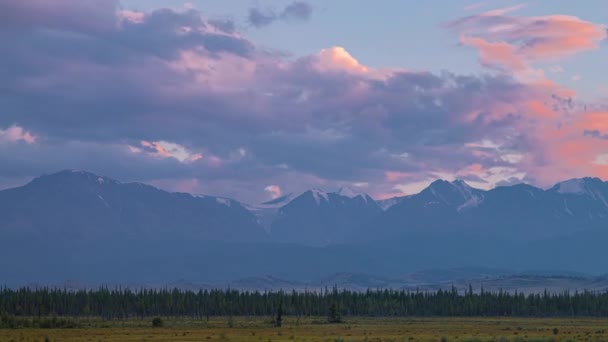 Puesta Sol Estepa Chuya Norte Las Montañas Altai Rusia Lapso — Vídeo de stock