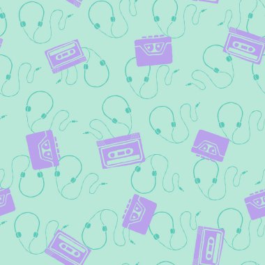 Vektör retro pikablar ve vinil kayıtlar kusursuz tekrarlama kalıpları arka planı. Kumaş, duvar kağıdı, ambalaj kağıdı, koleksiyon kitabı projeleri için mükemmel..