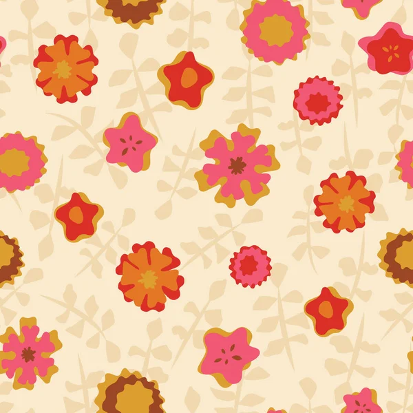 Groovy 60S 70S Inspired Bold Nostalgic Floral Pattern Background Brown — Stock Vector