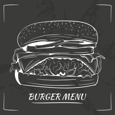 Menüde yer alan hamburgerlerin elle çizimi