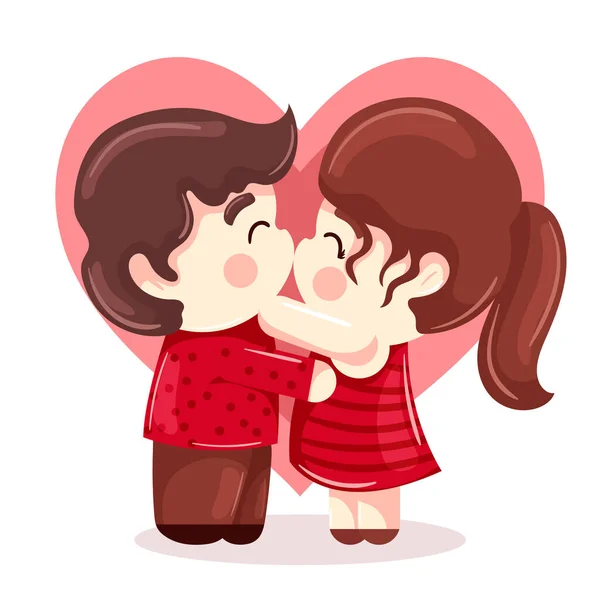 Couple Mariage Embrasser Jour Saint Valentin Avec Fond Coeur Style — Image vectorielle