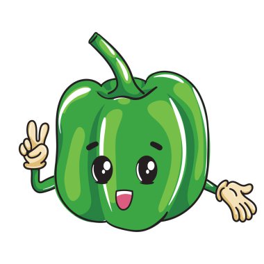 Mutlu yeşil bir dolma biber, çocuklar için sebze.