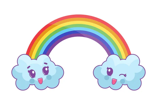 Rainbow Happy Clouds Cartoon — ストックベクタ