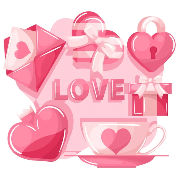 Love Card Letter Love Padlock Heart Gift Perfume Cup Grafika Wektorowa
