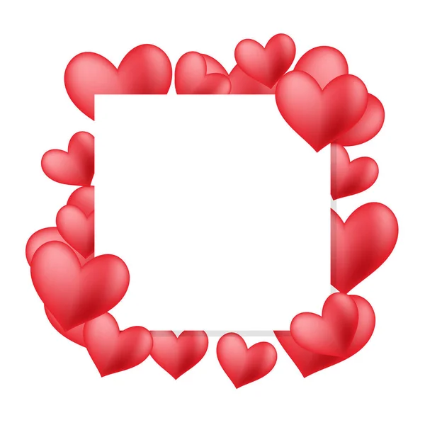 Cadre Romantique Décoré Petits Cœurs Rouges — Image vectorielle