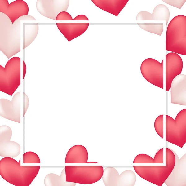 Square Frame Decorated Little Red Love Hearts Grafika Wektorowa