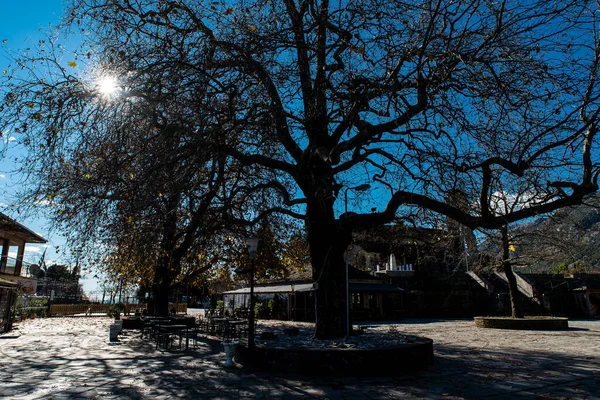 Aldeia Rodavgi Dia Inverno Tzoumerka Epirus Grécia — Fotografia de Stock