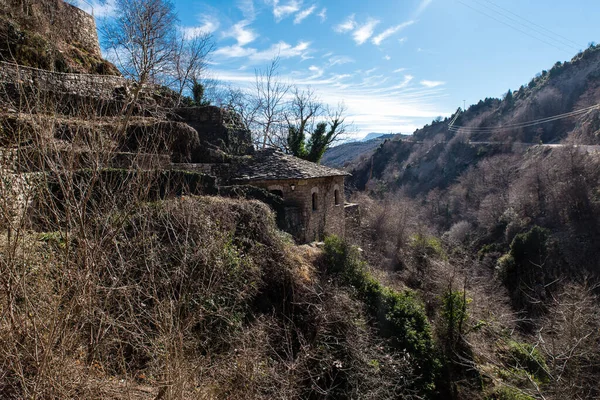 Syrrako Village Winter Day Tzoumerka Epirus Greece — Stockfoto