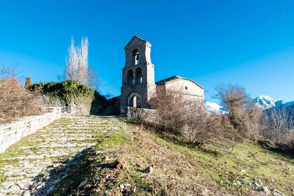 Agia Triada Church Kallarites Village Tzoumerka Epirus Sunny Winter Day — Stock Photo, Image