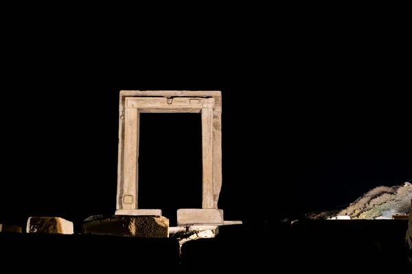 Geceleri Portara Arkeoloji Sahasında Naxos Cyclades Ege Yunanistan — Stok fotoğraf