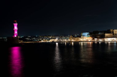 Chania old port at night, Crete Greece