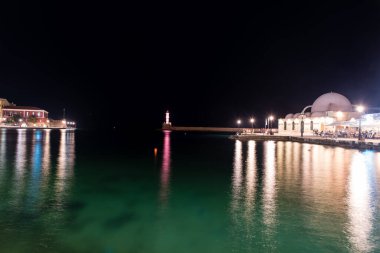 Geceleri eski Hanya limanı, Girit Yunanistan