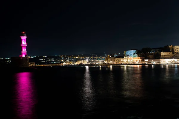 Chania Old Port Night Crete Greece — Φωτογραφία Αρχείου