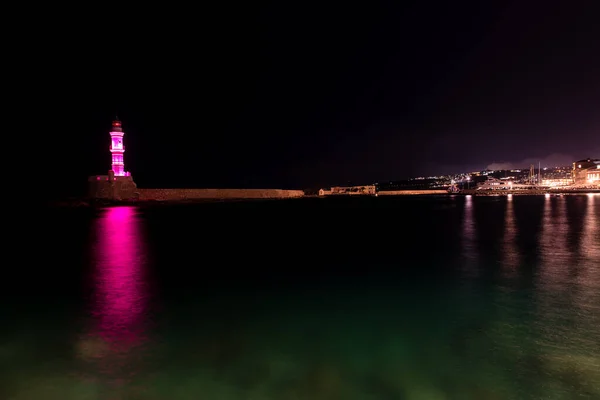 Chania Old Port Night Crete Greece — Stock Photo, Image