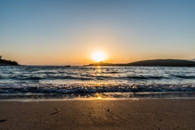 Beautiful sunset at ammoudia beach in Preveza, Epirus Greece