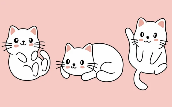 Ensemble Chats Mignons Kitty Cartoon Animal Pet Character Happy Collection — Image vectorielle