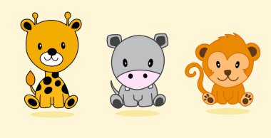 Zürafa suaygırı olan bir grup hayvan karakteri. Şirin maymun çizer.