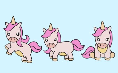 Sevimli Renkli Tekboynuz Sihirli At Çizgi Filmi Hayvan Karakteri Mutlu Resim Koleksiyonu