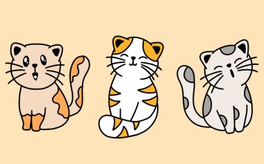 Sevimli Kediler Çizgi Filmi Hayvan Karakteri Mutlu Koleksiyon Çizimi