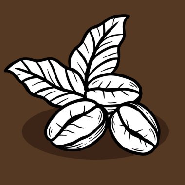 Dükkan Kafe Restoranları için çizilmiş fasulyeli ve yapraklı bir fincan kahve.