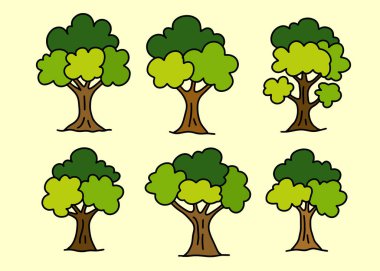 Düz Çizgi Sanat tasarımı illüstrasyonunda farklı türdeki ağaçları ayarla