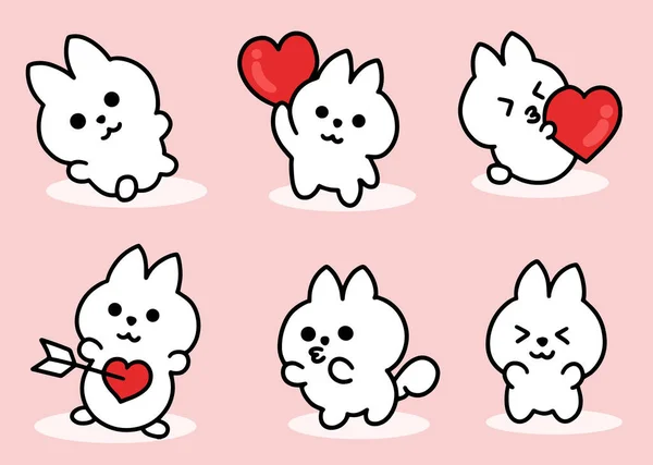 Set Cute Rabbit Chubby Kawaii Mit Herz Emotionen Illustration — Stockvektor