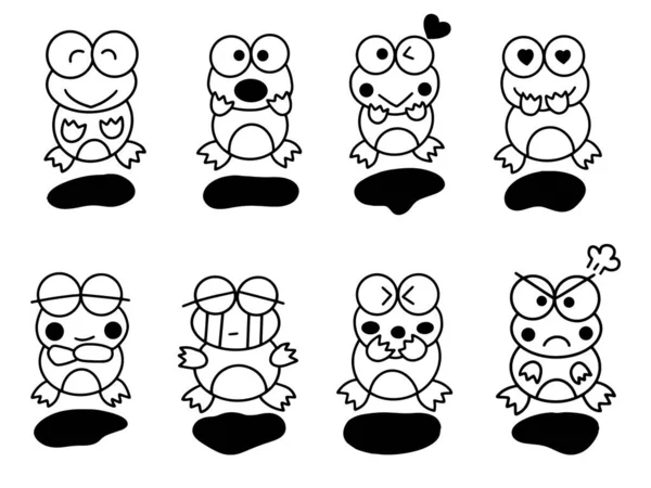 Cute Frog Kreskówki Zarys Ilustracji Kolorowania — Wektor stockowy