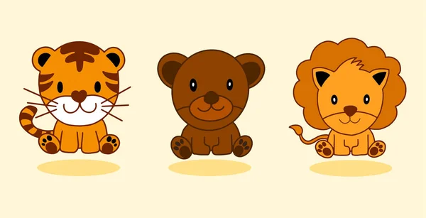 Set Von Tierischen Charakter Mit Tigern Trägt Löwe Niedlichen Illustrator — Stockvektor