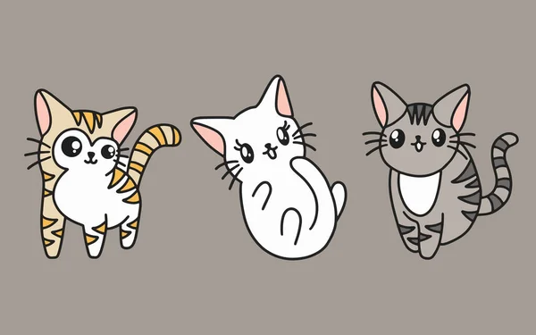 Sevimli Kediler Kedicik Çizgi Film Hayvanı Karakteri Mutlu Koleksiyon Çizimi — Stok Vektör