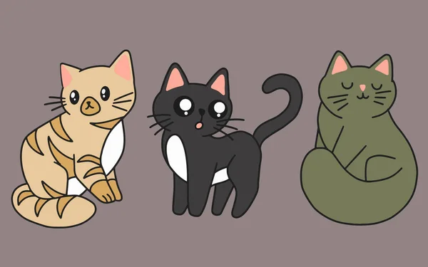 Set Gatos Lindos Gato Gatito Dibujos Animados Animal Mascotas Personaje — Vector de stock