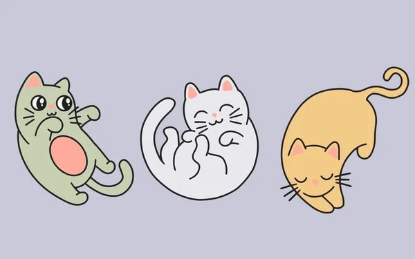 Set Gatos Lindos Gato Gatito Dibujos Animados Animal Mascotas Personaje — Vector de stock