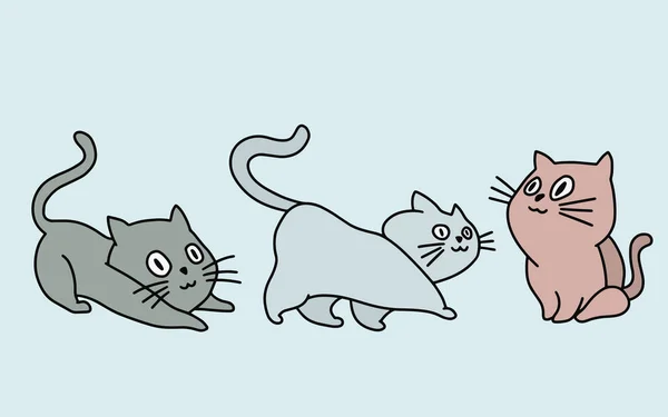Set Gatos Lindos Kitty Dibujos Animados Animal Mascotas Personaje Happy — Vector de stock