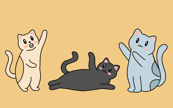 Set Von Cute Cats Cat Kitty Cartoon Animal Pet Character — Stockvektor